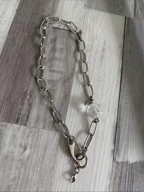 Jewel Kade Silver Link Chain Necklace with Clear Crystal and Clasp for Charm